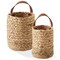 Casafield Set of 2 Water Hyacinth Wall Hanging Baskets with Handles (Small and Large) - Natural, Woven Boho Plant and Flower Storage Pots